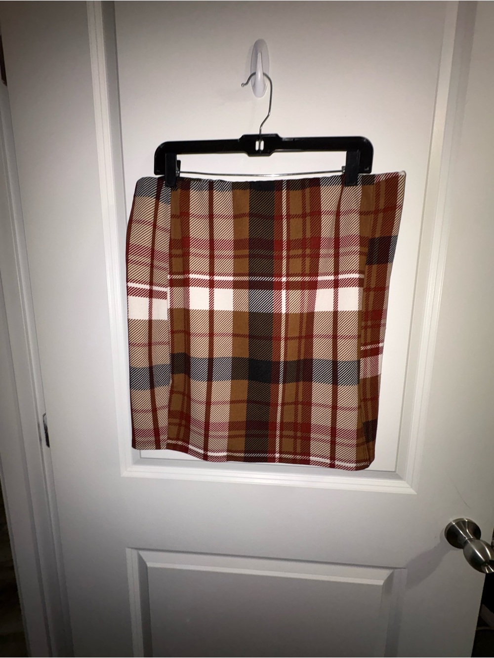 Plaid Mini Skirt in Brown, Rust, Black and Cream